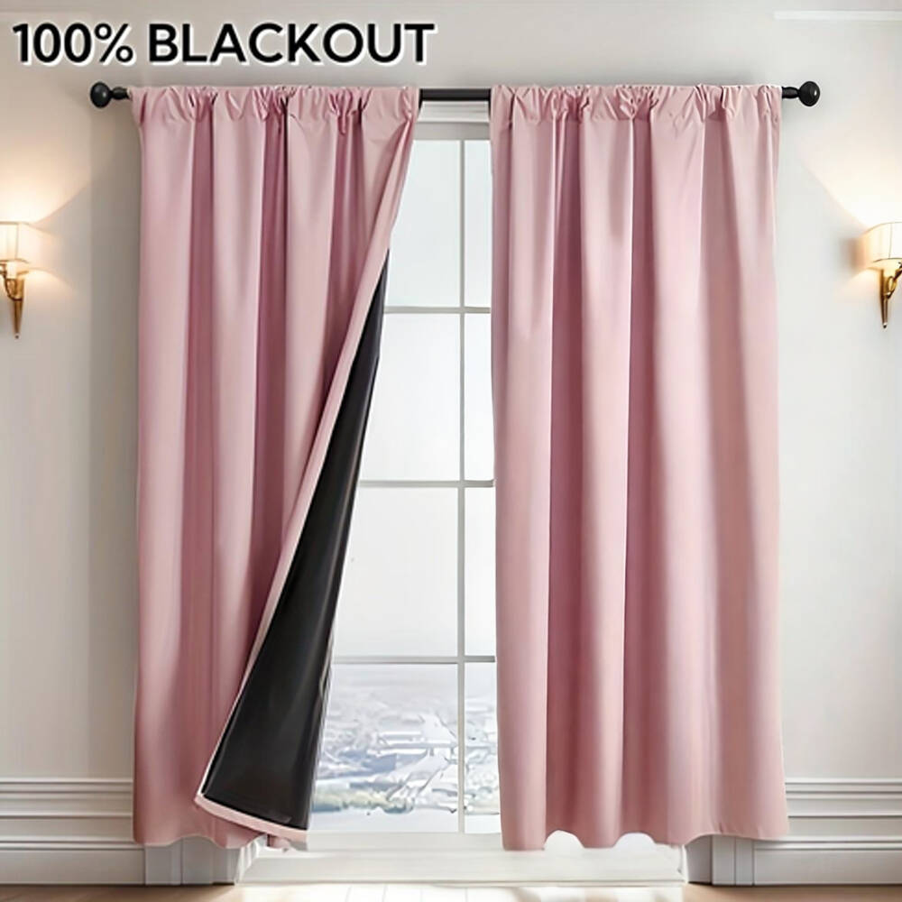 1pc 100% Blackout Curtain with - Curtain Rods 评论和价格