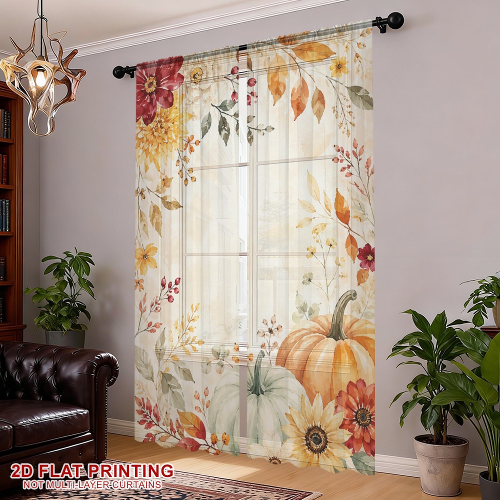 2PCS Thanksgiving Fall Sheer C - Curtain Rods 评论和价格