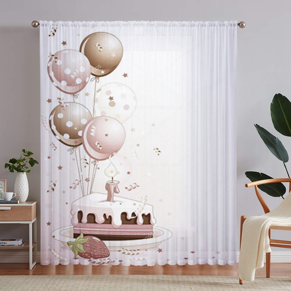 1PC Sheer Curtain Birthday Cak - Curtain Rods 评论和价格