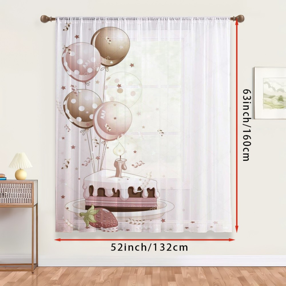 1PC Sheer Curtain Birthday Cak - Curtain Rods 评论和价格