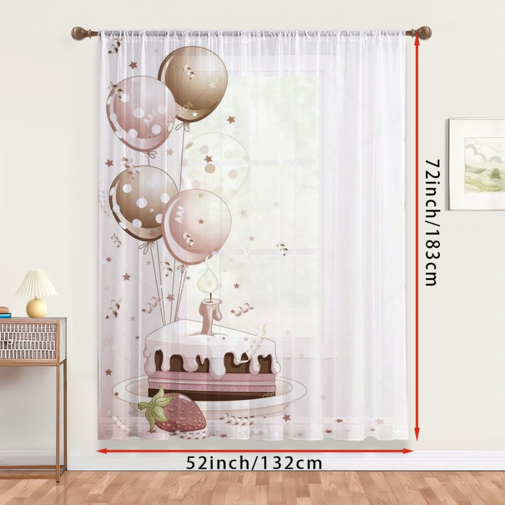 1PC Sheer Curtain Birthday Cak - Curtain Rods 评论和价格