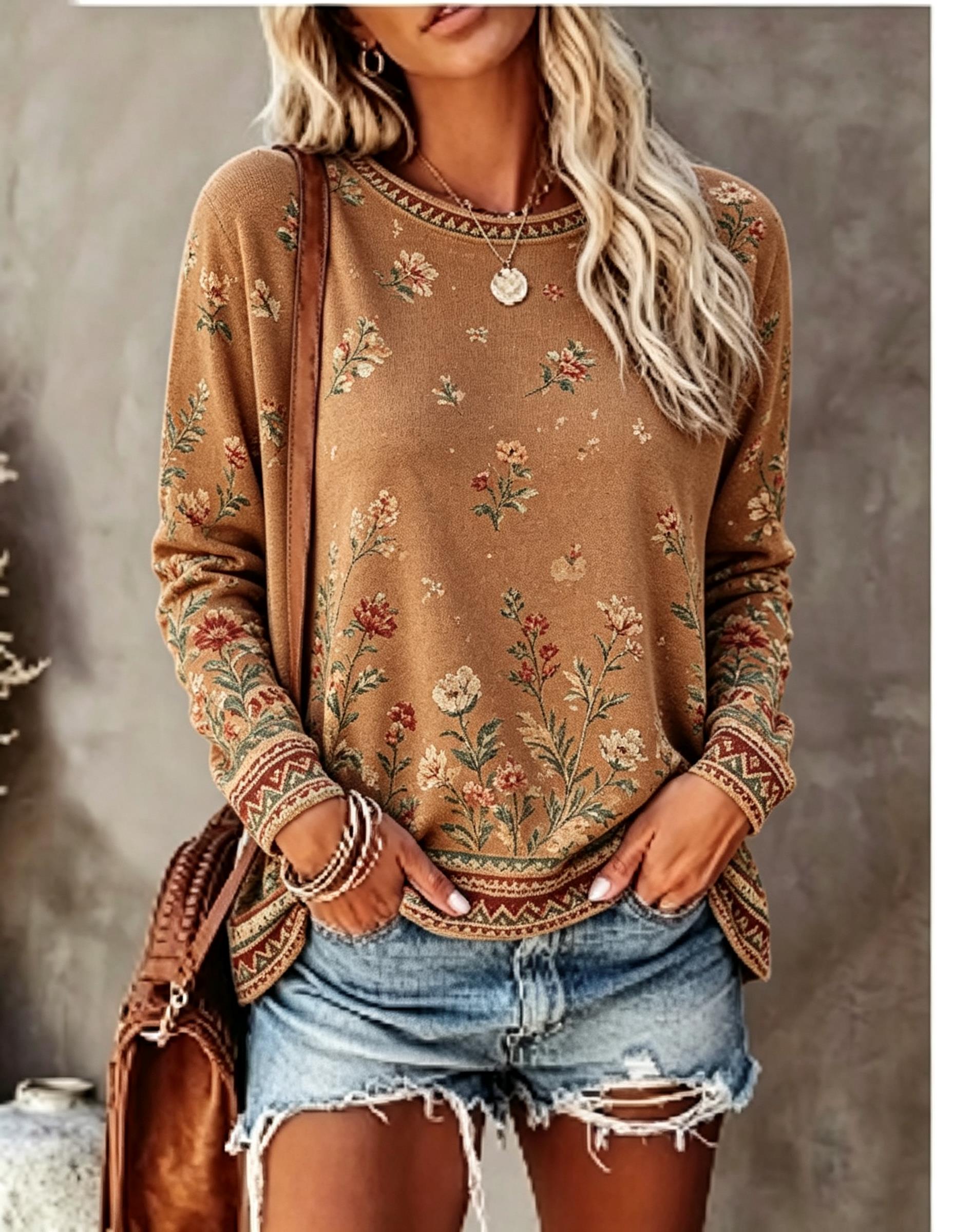 Women Crew Neck Long Sleeve T‑ - Wallpaper 评论和价格
