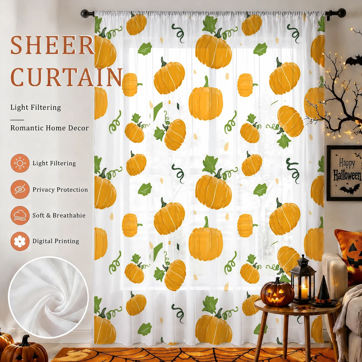 Halloween Sheer Curtain Rod Po - Curtain Rods 评论和价格